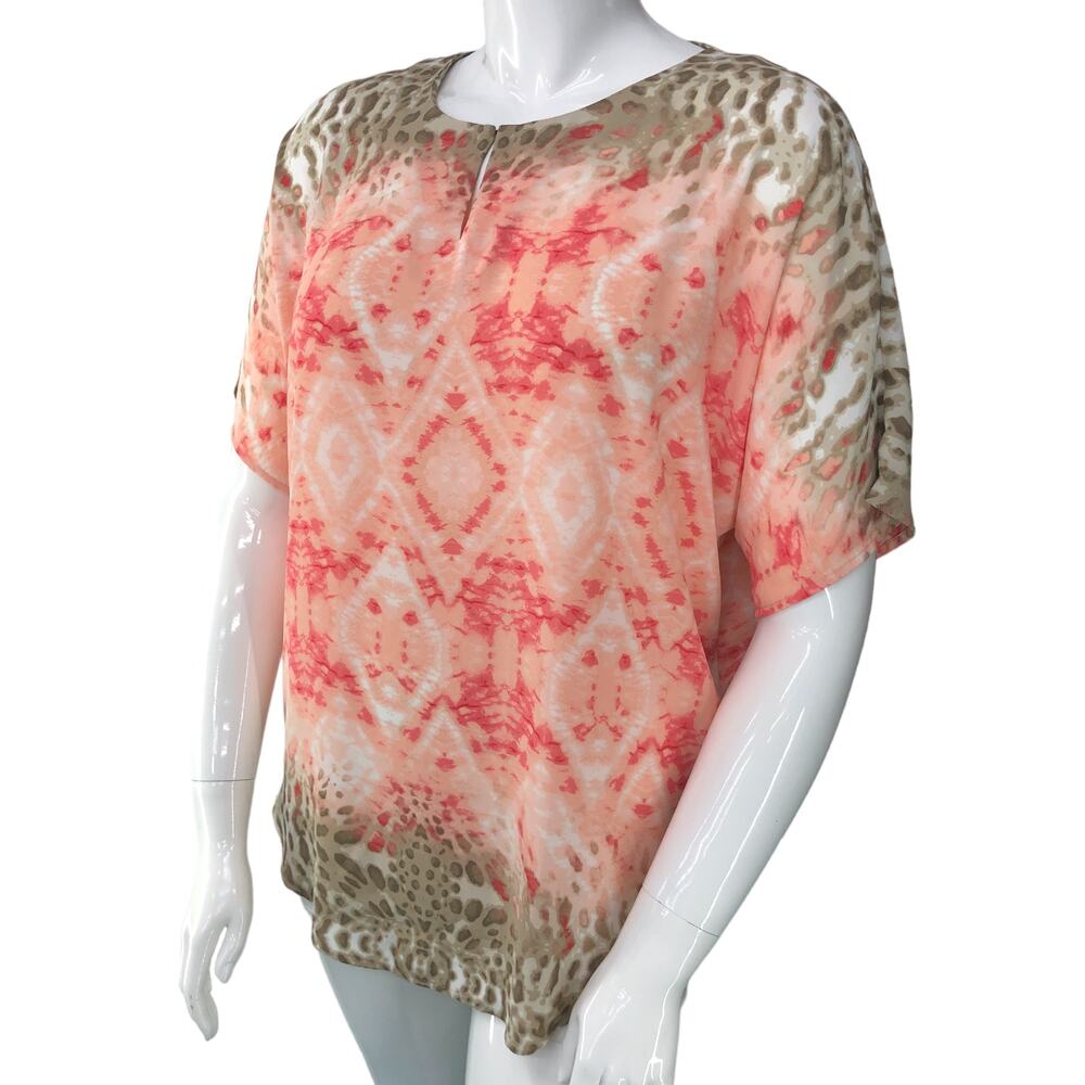 Chicos Womens Size 1 US 8 M Top Tunic Length Bohemian Animal Print Blouse Flowy